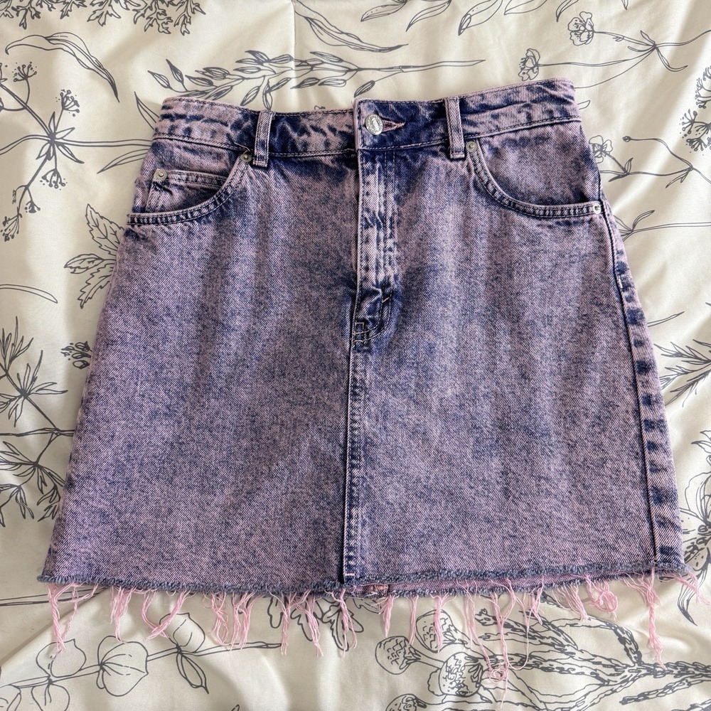 Topshop Purple‎ Acid Wash Denim Mini Skirt Raw Hem US 6